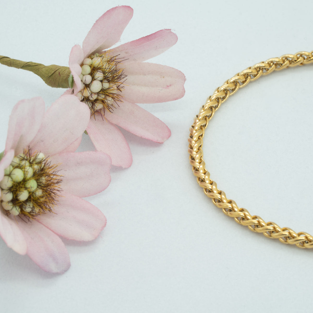 smykke wheat armbånd 3 mm guldbelagt med blomster